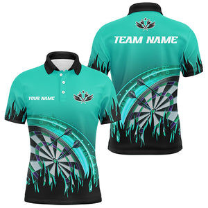 Personalized Turquoise Darts Flame Men Polo Shirt Custom Team League Darts Jersey Attire For Player TDM1520