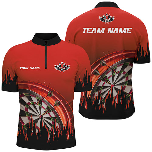 Personalized Red Darts Flame Men Quarter-Zip Shirts Custom Team League Darts Jersey Attire TDM1521