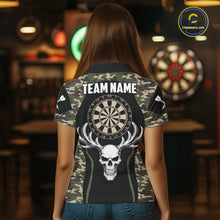 Load image into Gallery viewer, Personalized Green Camo Skull Darts Shirt For Women Custom Darts League Jersey Team Polo &amp; 1/4 Zip TDM6402
