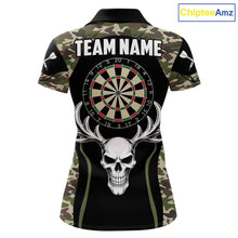 Load image into Gallery viewer, Personalized Green Camo Skull Darts Shirt For Women Custom Darts League Jersey Team Polo &amp; 1/4 Zip TDM6402
