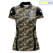 Load image into Gallery viewer, Personalized Green Camo Skull Darts Shirt For Women Custom Darts League Jersey Team Polo &amp; 1/4 Zip TDM6402