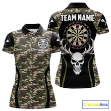 Load image into Gallery viewer, Personalized Green Camo Skull Darts Shirt For Women Custom Darts League Jersey Team Polo &amp; 1/4 Zip TDM6402