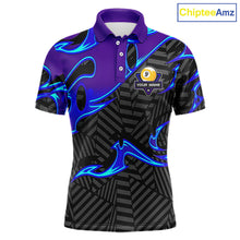 Load image into Gallery viewer, Personalized Blue Purple 9 Ball Pool Billiards Shirts For Men, Billiard Team Jersey Polo &amp;1/4 Zip TDM6403