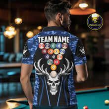 Load image into Gallery viewer, Personalized Blue Camo Skull Billiard Shirt For Men, 8 Ball Billiard Team Jersey Polo &amp; 1/4 Zip TDM6399