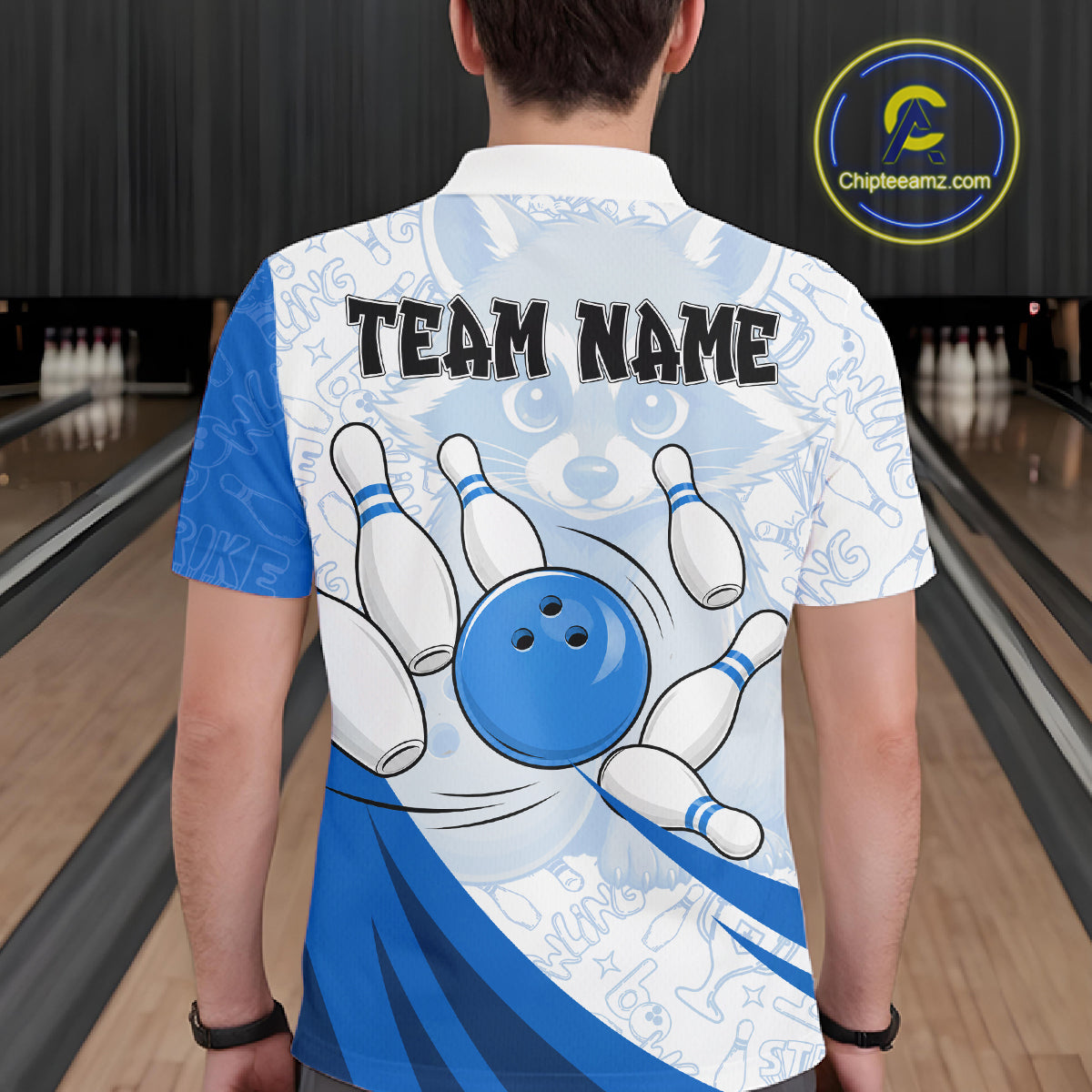 Custom Blue Funny Raccoon Bowling Jersey For Men Custom Bowling Shirts Team Polo & Quarter Zip TDM6593