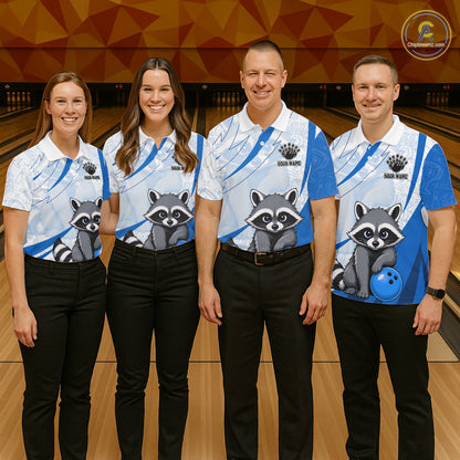 Custom Blue Funny Raccoon Bowling Jersey For Men Custom Bowling Shirts Team Polo & Quarter Zip TDM6593