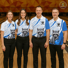 Load image into Gallery viewer, Custom Blue Funny Raccoon Bowling Jersey For Women Custom Bowling Shirts Team Polo &amp; Quarter Zip TDM6593