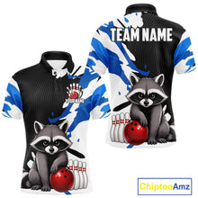Load image into Gallery viewer, Bowling-themed shirt with raccoon design, customizable text.