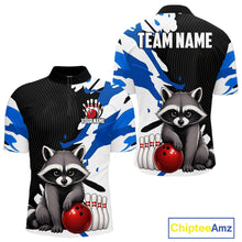 Load image into Gallery viewer, Bowling shirt with raccoon design and customizable text on a white background