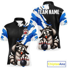 Load image into Gallery viewer, Bowling shirt with raccoon design and customizable text on a white background