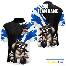 Load image into Gallery viewer, Bowling shirt with raccoon design and customizable text on a white background
