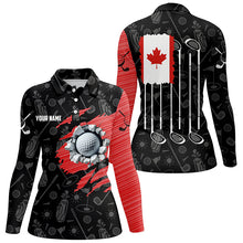 Load image into Gallery viewer, Retro Canada Flag Crack Golf Balls Custom Women Golf Polo Shirts, Patriotic Golf Shirts For Ladies TDM1890