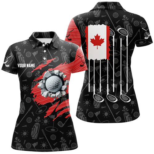 Retro Canada Flag Crack Golf Balls Custom Women Golf Polo Shirts, Patriotic Golf Shirts For Ladies TDM1890
