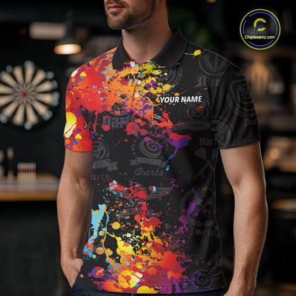 Grunge Colorful Paint Men Dart Shirts With Pocket Custom Darts Team Jersey TDM1894