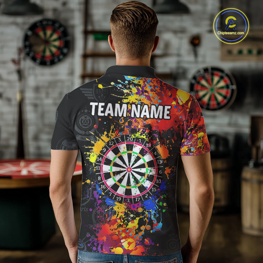 Grunge Colorful Paint Men Dart Shirts With Pocket Custom Darts Team Jersey TDM1894