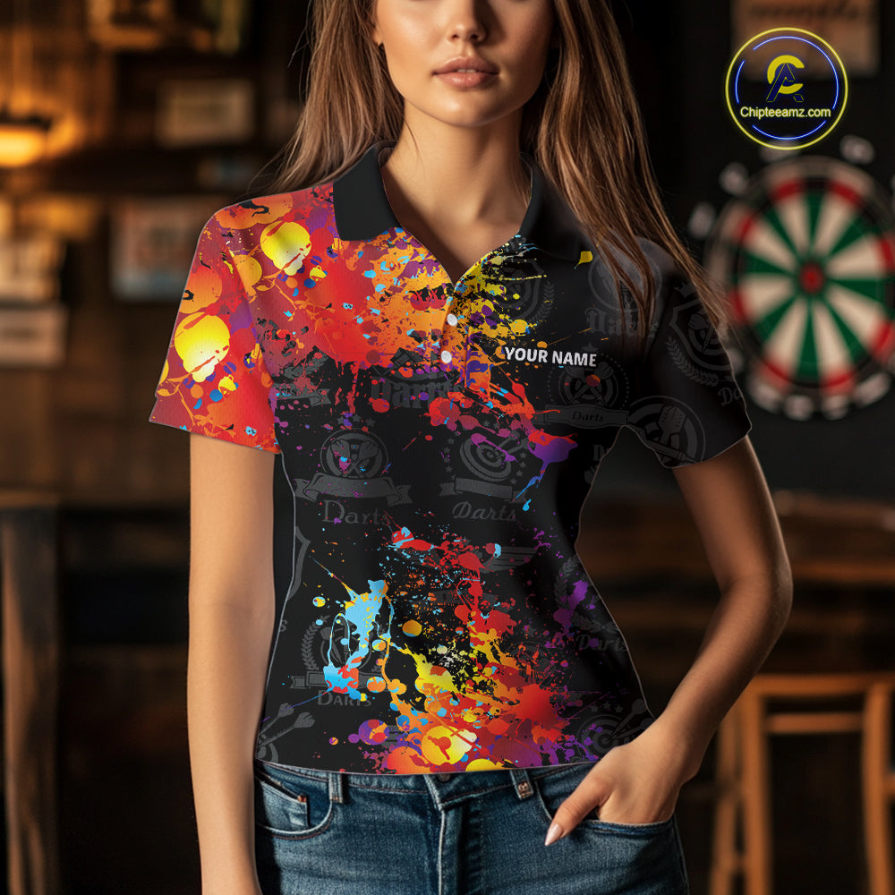 Grunge Colorful Paint Women Dart Shirts With Pocket Custom Darts Team Jersey TDM1894