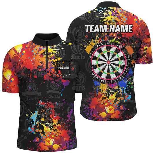 Colorful Paint Men Quarter Zip Dart Shirts With Pocket Custom Darts Jersey TDM1894