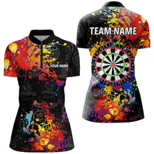Load image into Gallery viewer, Personalized Dartboard Colorful Paint Custom Black Darts Shirts For Women, Grunge Style Darts Jerseys TDM1894
