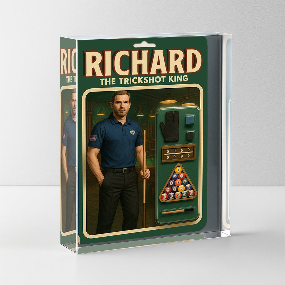 The Trickshot King Toy Box Acrylic Plate Custom Name And Face For Billiard Player TDM4251