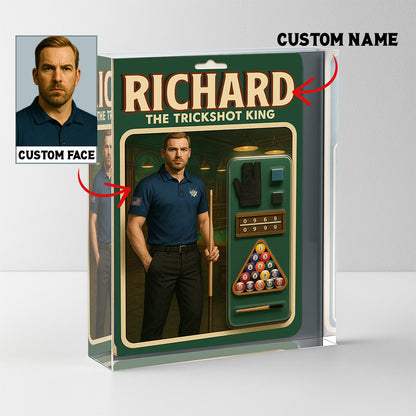 The Trickshot King Toy Box Acrylic Plate Custom Name And Face For Billiard Player TDM4251