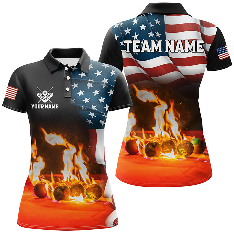 Personalized Billiard Balls Fire American Flag 3D Shirts For Women Custom Patriotic Billiard Apparel TDM2093
