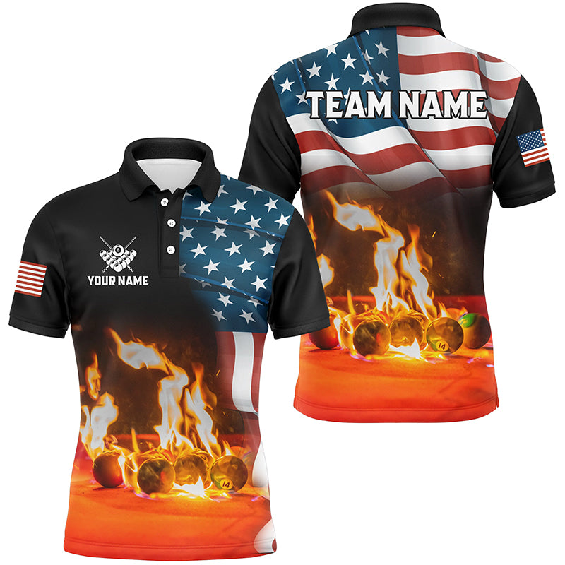 Personalized Billiard Balls Fire American Flag 3D Shirts For Men Custom Patriotic Billiard Apparel TDM2093