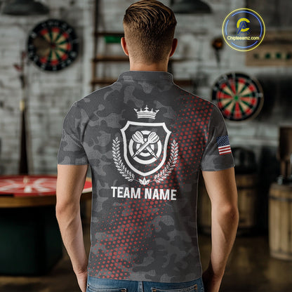 Red And Grey Camo Darts Shirt For Men Custom Camouflage Darts Team Jerseys Polo & Quarter Zip TDM4432