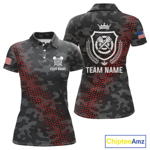 Red And Grey Camo Darts Shirt For Women Custom Camouflage Darts Team Jerseys Polo & Quarter Zip TDM4432