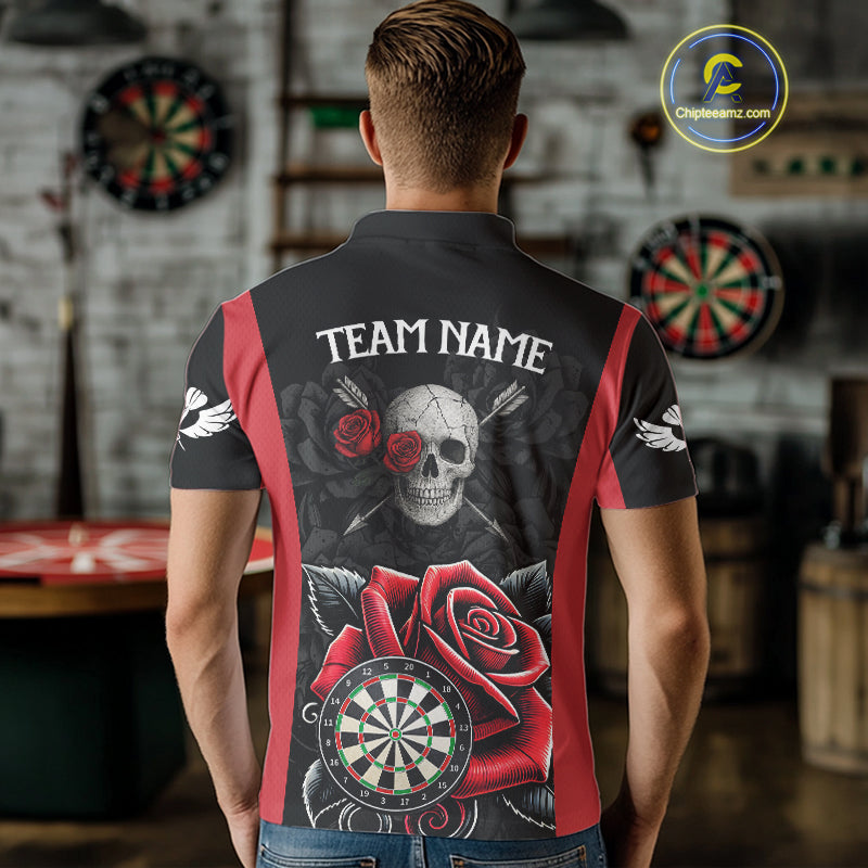 Black And Red Dartboard Roses And Skull Darts Shirt For Men Custom Darts Jersey Outfit, Dart Gift TDM4433
