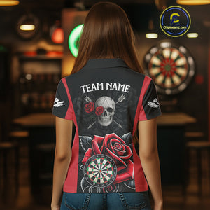 Black And Red Dartboard Roses And Skull Darts Shirt For Women Custom Darts Jersey Outfit, Dart Gift TDM4433