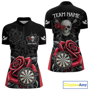 Black And Red Dartboard Roses And Skull Darts Shirt For Women Custom Darts Jersey Outfit, Dart Gift TDM4433