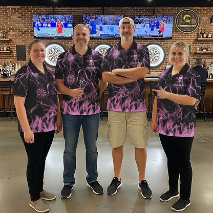 Dart Team Wearing Pink Grim Reaper Fire Flame Darts Jerseys During League Competition and Tournament Matches, Front View