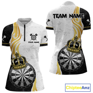 Personalized Dartboard Crown Gold Darts Shirt For Women Custom Darts Team Jersey Polo & 1/4 Zip TDM4653