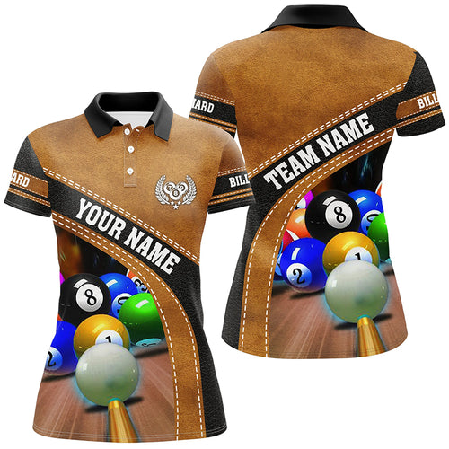 Brown Billiards Balls Custom Name All Over Print 3D Polo Shirts For Women, Custom Gifts For Pooler TDM0195