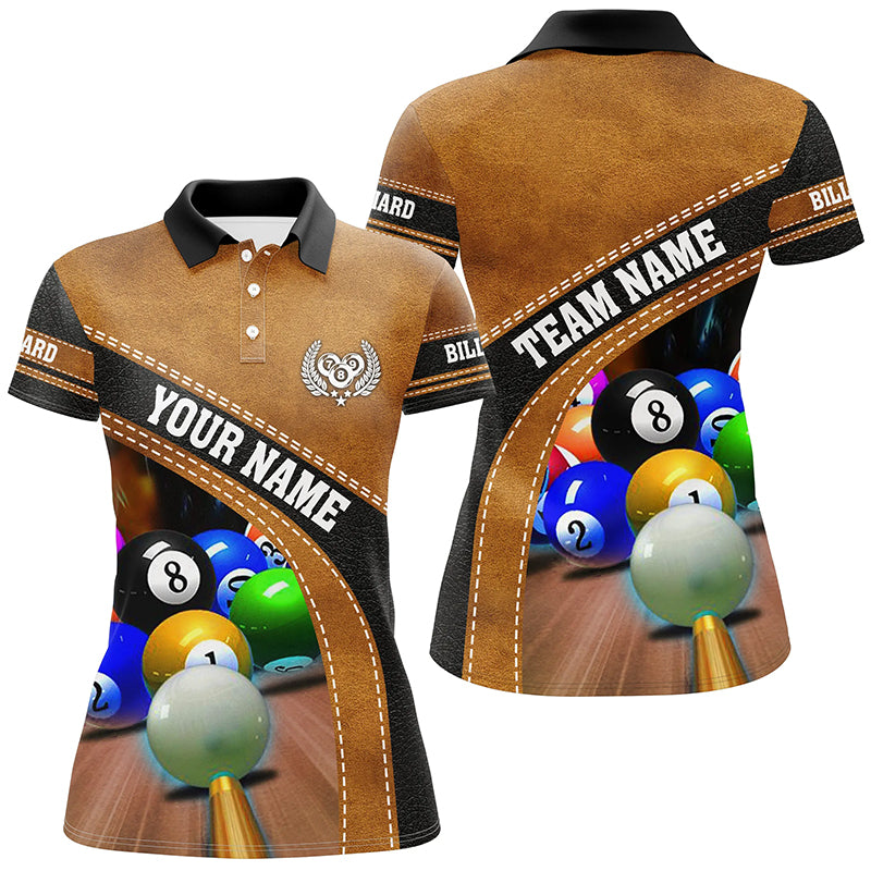 Brown Billiards Balls Custom Name All Over Print 3D Polo Shirts For Women, Custom Gifts For Pooler TDM0195