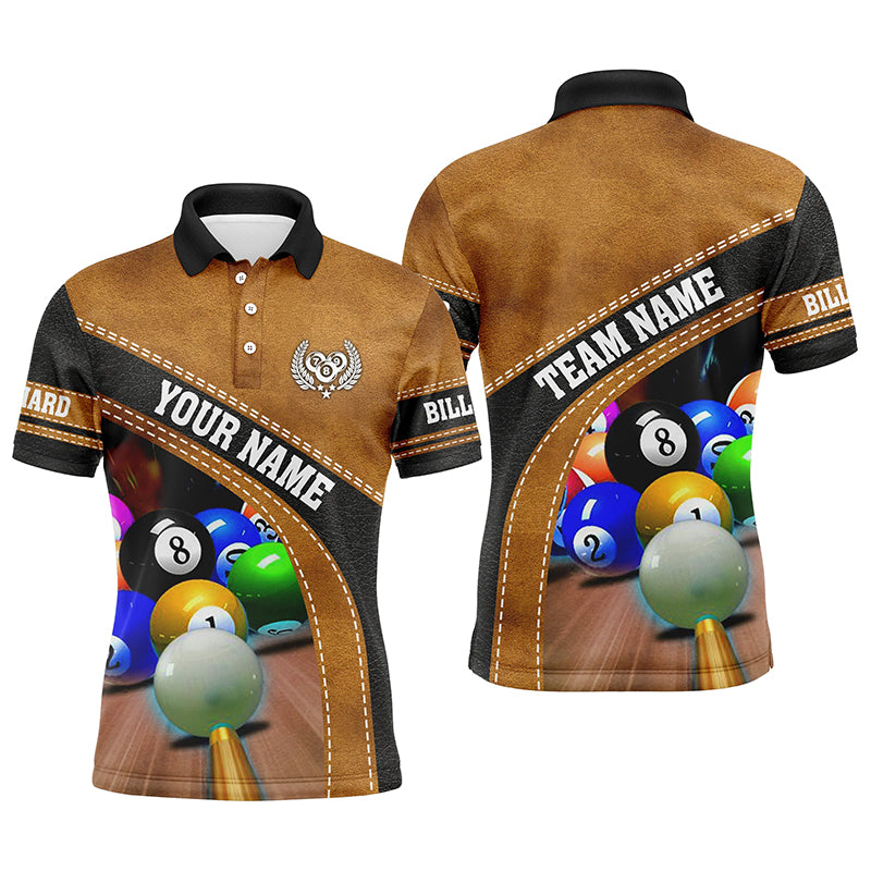 Brown Billiards Balls Custom Name All Over Print 3D Polo Shirts For Men, Custom Gifts For Pooler TDM0195