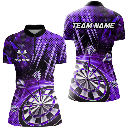 Personalized 3D Glitter Women Darts Shirts Custom Team Dart League Shirts Dart Jerseys |Purple TDM2583