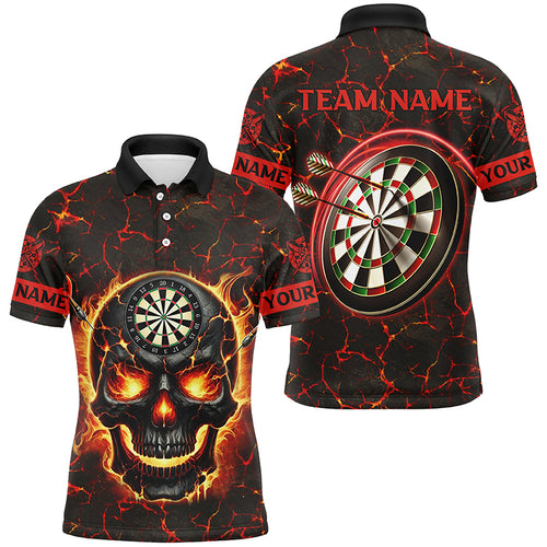 Personalized Fire Flame Skull Magma Pattern Men Darts Shirts, Dart League Shirts Team Jerseys |Red TDM2584