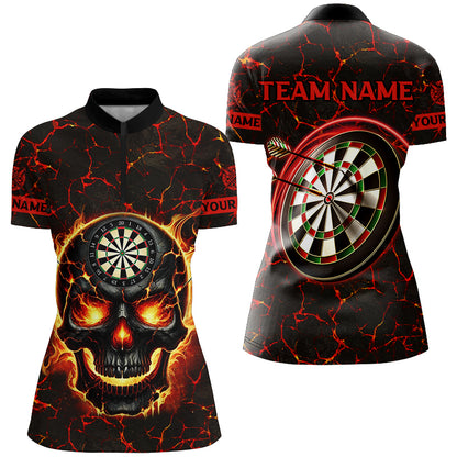 Personalized Fire Flame Skull Magma Pattern Women Darts Shirts, Dart League Shirts Team Jerseys |Red TDM2584