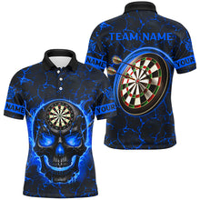 Load image into Gallery viewer, Personalized Fire Flame Skull Magma Pattern Men Darts Shirts, Dart League Shirts Team Jerseys |Blue TDM2585