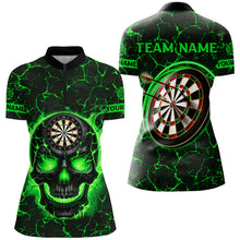 Load image into Gallery viewer, Personalized Fire Flame Skull Magma Pattern Women Darts Shirts, Dart League Shirts Team Jerseys |Blue TDM2586