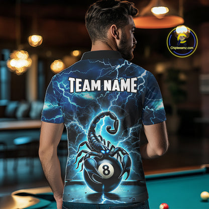 Blue Lightning Thunder Scorpion 8 Ball Pool Polo & 1/4 Zip For Men Custom Billiard Team Jersey TDM4861
