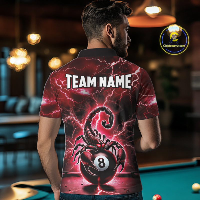 Red Lightning Thunder Scorpion 8 Ball Pool Polo & Quarter Zip For Men Custom Billiard Team Jersey TDM4863