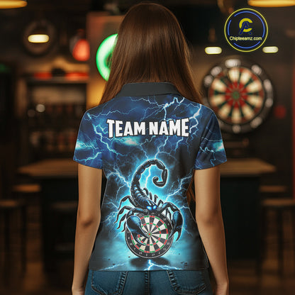 Blue Lightning Thunder Scorpion Darts Shirt Polo & 1/4 Zip For Women Custom Darts League Team Jersey TDM4864