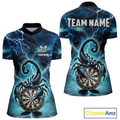 Blue Lightning Thunder Scorpion Darts Shirt Polo & 1/4 Zip For Women Custom Darts League Team Jersey TDM4864
