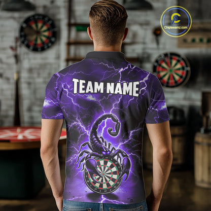 Purple Thunder Lightning Scorpion Darts Polo & 1/4 Zip For Men Custom Darts League Team Jersey TDM4865