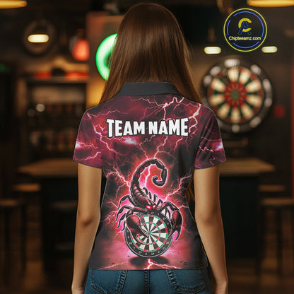 Red Lightning Thunder Scorpion Darts Shirt Polo & 1/4 Zip For Women Custom Darts League Team Jersey TDM4866