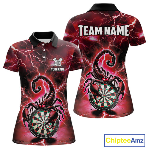Red Lightning Thunder Scorpion Darts Shirt Polo & 1/4 Zip For Women Custom Darts League Team Jersey TDM4866