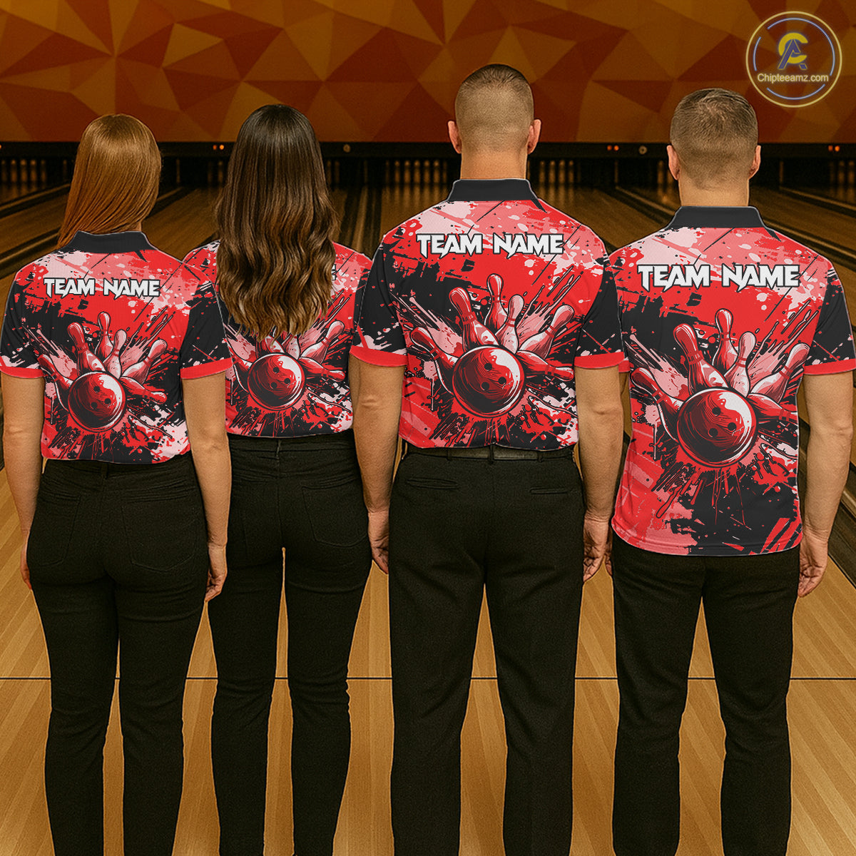 Red Grunge Paint Splatter Bowling Shirts For Men Custom Bowling League Team Jersey Polo & 1/4 Zip TDM7647