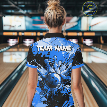 Blue Grunge Paint Splatter Bowling Shirts For Women Custom Bowling League Team Jersey Polo & 1/4 Zip TDM7648
